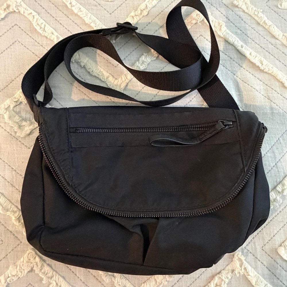 Black Crossbody Nylon Zip Flap Bag